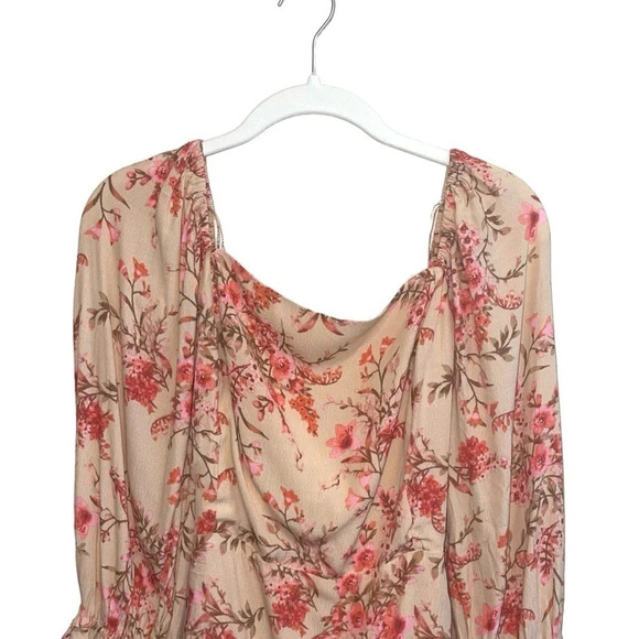 Coquette Boho Cottagecore Dress Cut Out Pink Floral  Dress Puff Sleeves L - Picture 6 of 14